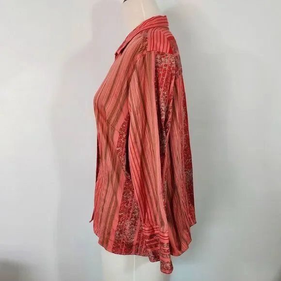 CJ Banks Shirt Top Womens Plus 1X Button Up Stretch Striped Floral 3/4 Sleeves - Picture 4 of 12